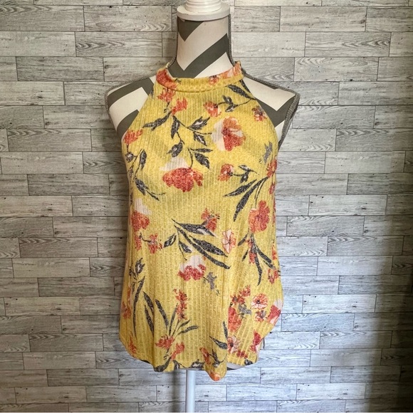W5 Women’s Floral Halter Top Yellow/Orange Ribbed / Size-Small - Picture 4 of 10